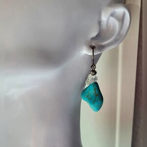 Gold Crackle Turquoise Stone Look Dangle Earrings / Pierced